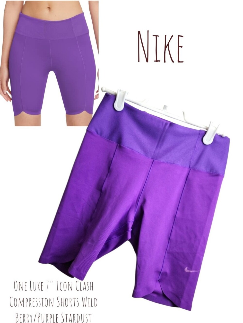 Nike Women One Luxe 7 Icon Clash Compression Shorts Wild Berry Purple Stardust S